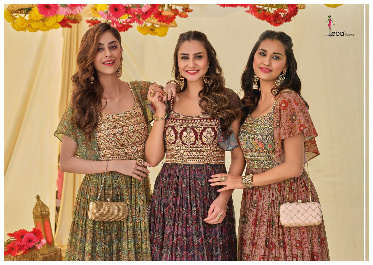 Eba Rich Look New Stylish Party Wear Heavy Designer Georgette Long Kurti Collection